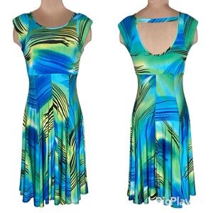 Bali | Vibrant Vintage Abstract Tropical Print Cap Sleeve Dress